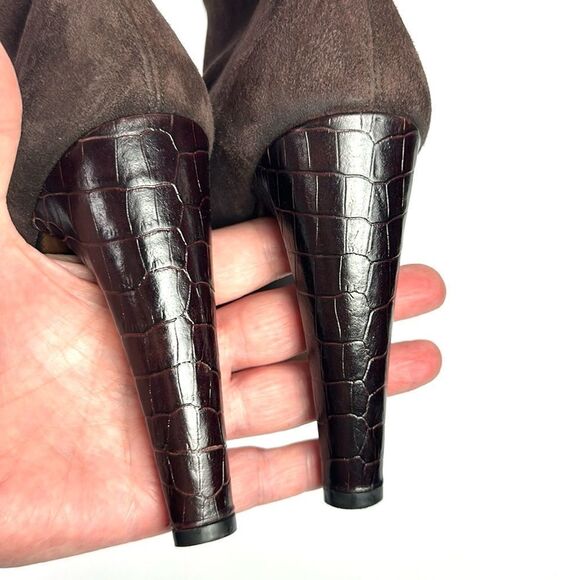 Stuart Weitzman Sockemup Platform Bootie High Heels Cola Brown Suede US 7,5 - Picture 8 of 15